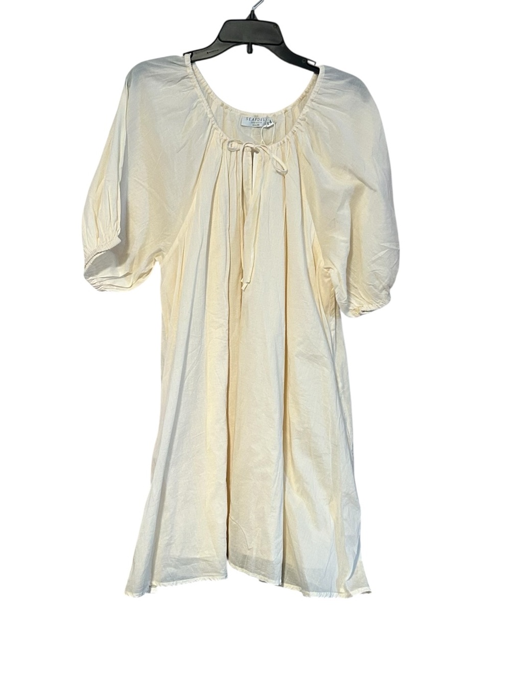 New SEAFOLLY Mini Babydoll Dress Ecru Drawstring Pockets Cotton Sz 12 US Lined - Picture 3 of 6